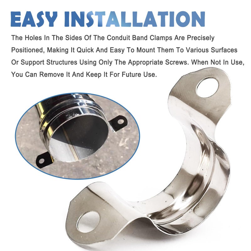 NGe 3/4inch Rigid Pipe Strap Clamp, Two Hole Strap,U Bracket Tube Clip, Stainless Steel Heavy Duty Pipe Fasten Holder, 50Pcs (25mm) - Image 4